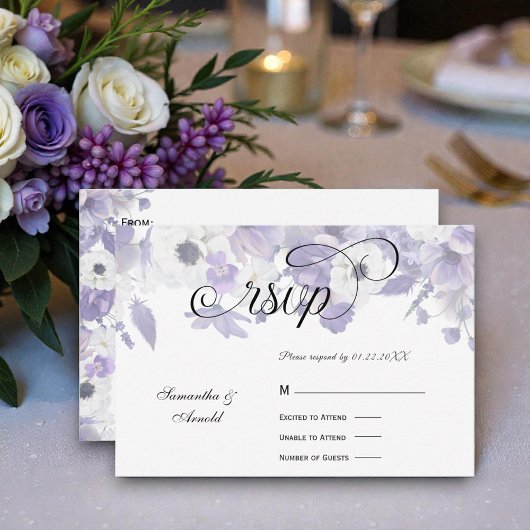 Personalized Violet Purple Flowers Wedding RSVP Karte