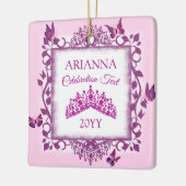 Personalized Violet Tiara & Butterflies Keepsake Keramikornament (Links)