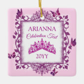 Personalized Violet Tiara & Butterflies Keepsake Keramikornament (Vorderseite)