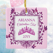 Personalized Violet Tiara & Butterflies Keepsake Keramikornament