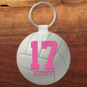 Personalized Volleyball (pink name & number) Schlüsselanhänger (Vorderseite)