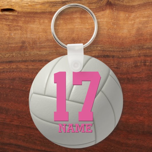 Personalized Volleyball (pink name & number) Schlüsselanhänger (Vorderseite)