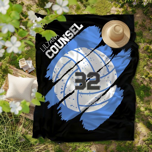 Personalized Volleyball Player Blue and White Fleecedecke