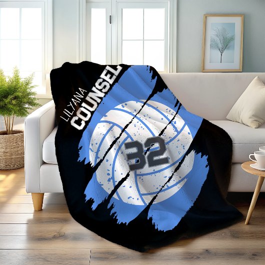 Personalized Volleyball Player Blue and White Fleecedecke