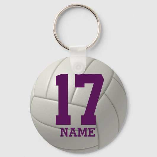 Personalized Volleyball (purple name & number) Schlüsselanhänger (Vorderseite)