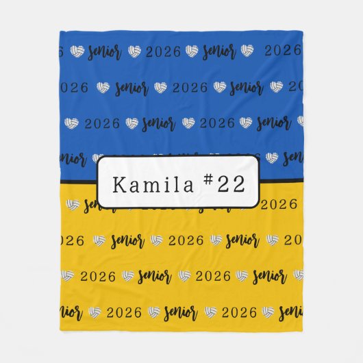 Personalized Volleyball Senior blue and yellow Fleecedecke (Vorderseite)