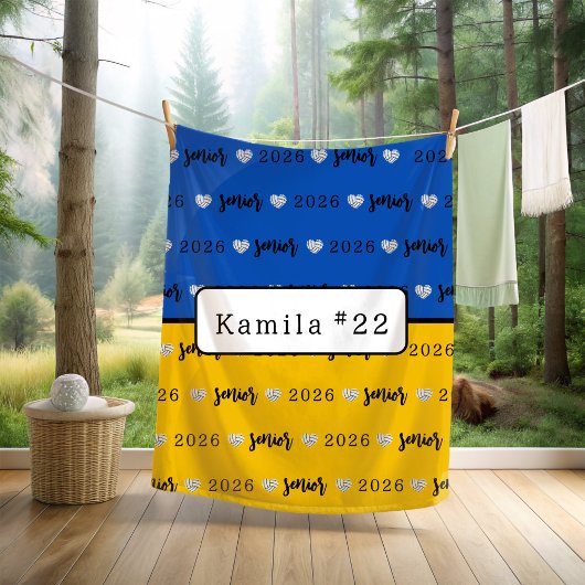 Personalized Volleyball Senior blue and yellow  Fleecedecke