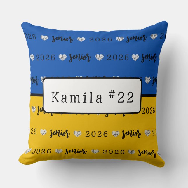 Personalized Volleyball Senior Blue and Yellow  Kissen (Vorderseite)
