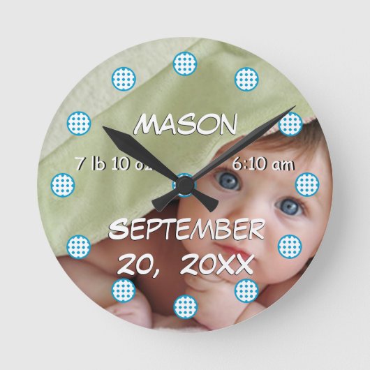 Personalized Wall Clock Baby Boy Stats Runde Wanduhr (Vorderseite)