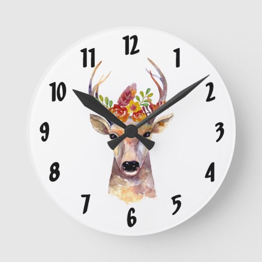 Personalized Wall Clock boho deer Buck Head Browni Runde Wanduhr (Vorderseite)