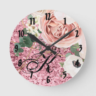 Personalized Wall Clock Geometric Garden Rose Glit Runde Wanduhr