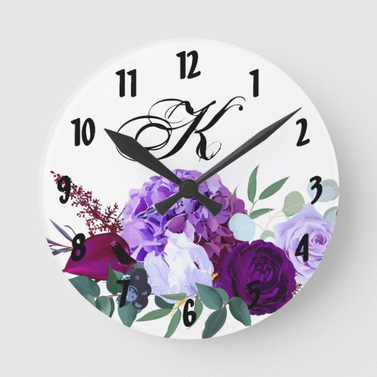 Personalized Wall Clock Lavender Hibiscus on Whi Runde Wanduhr (Vorderseite)