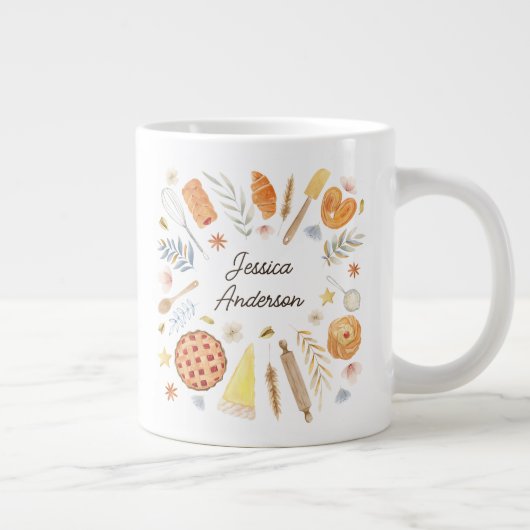 Personalized Watercolor Baking Pastry Chef Jumbo-Tasse (Rechts)