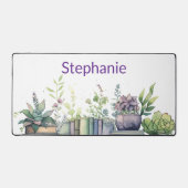 Personalized Watercolor Books and Plants Schreibtischunterlage (Vorderseite)