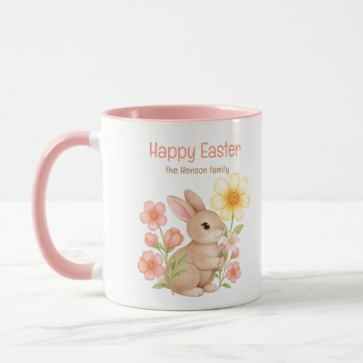 Personalized Watercolor Bunny Happy Easter  Tasse (Links)