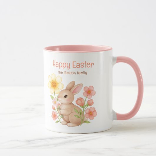 Personalized Watercolor Bunny Happy Easter  Tasse (Rechts)