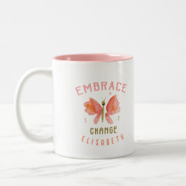 Personalized watercolor butterfly coral  zweifarbige tasse
