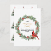 Personalized Watercolor Cardinal Christmas Wreath RSVP Karte (Vorne/Hinten)