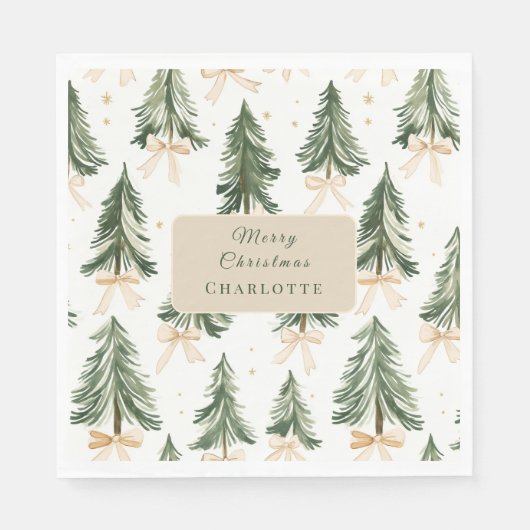 Personalized Watercolor Christmas Tree Napkins Serviette (Vorderseite)