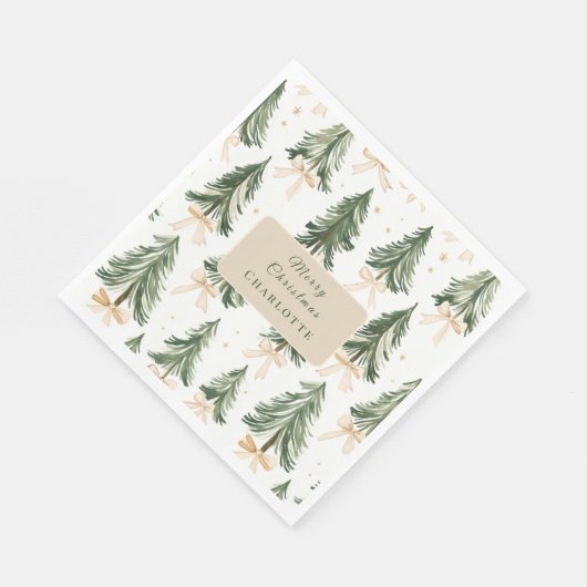 Personalized Watercolor Christmas Tree Napkins Serviette (Ecke)