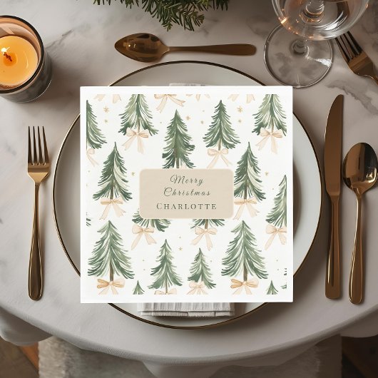 Personalized Watercolor Christmas Tree Napkins Serviette