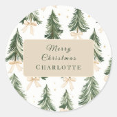Personalized Watercolor Christmas Tree Runder Aufkleber (Vorderseite)