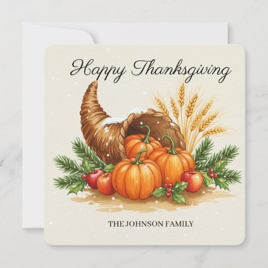 Personalized Watercolor Cornucopia Thanksgiving Karte (Vorderseite)