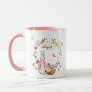 Personalized Watercolor Easter Bunny and Flowers Tasse