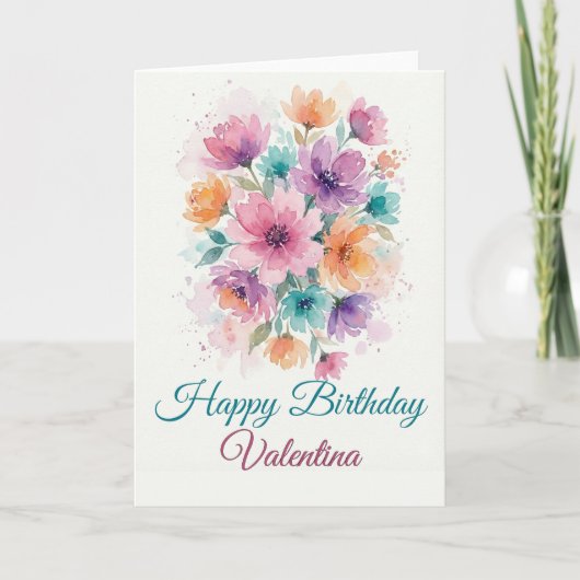 Personalized Watercolor Floral Birthday Card Karte (Vorderseite)