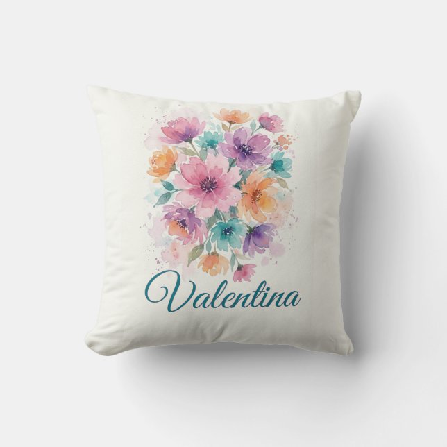 Personalized Watercolor Floral Bouquet Name Throw  Kissen (Vorderseite)