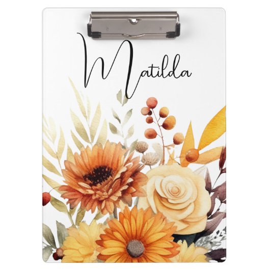 Personalized Watercolor floral  Klemmbrett (Vorderseite)