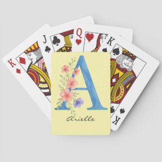 Personalized Watercolor Floral Letter A monogram Spielkarten