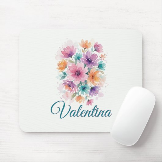 Personalized Watercolor Floral Name Mousepad (Mit Mouse)