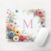 Personalized Watercolor Flowers Template Monogram Mousepad (Mit Mouse)