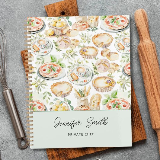 Personalized Watercolor Food Cooking Recipe Book Notizblock