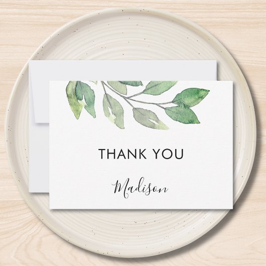 Personalized Watercolor Greenery  Dankeskarte