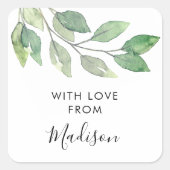 Personalized Watercolor Greenery Quadratischer Aufkleber (Vorderseite)