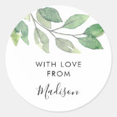 Personalized Watercolor Greenery Runder Aufkleber (Vorderseite)