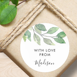 Personalized Watercolor Greenery Runder Aufkleber