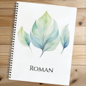 Personalized Watercolor Leaf Spiral Notebook Notizblock