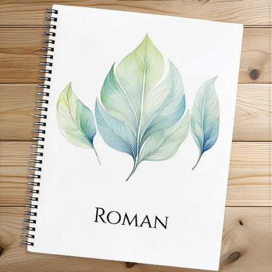Personalized Watercolor Leaf Spiral Notebook Notizblock