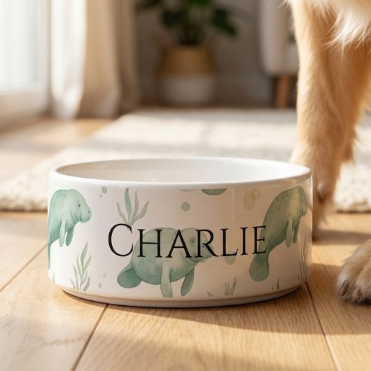 Personalized Watercolor Manatee Pet Bowl Napf