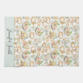 Personalized Watercolor Mediterranean Food Pattern Geschirrtuch (Horizontal)