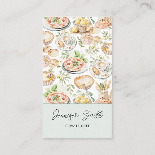Personalized Watercolor Mediterranean Food Pattern Visitenkarte (Vorderseite)