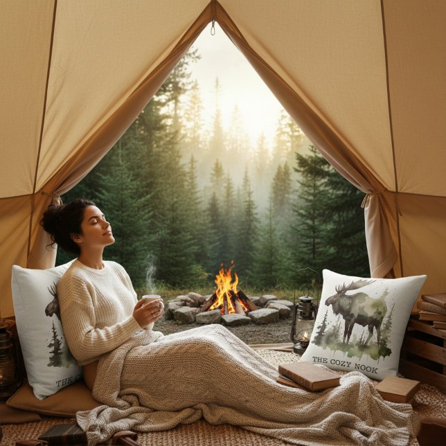 Personalized Watercolor Moose Lodge Life Kissen (Von Creator hochgeladen)