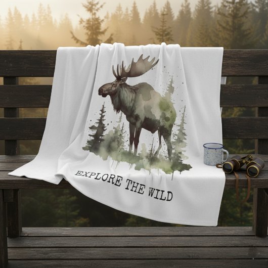Personalized Watercolor Moose Travel Fleecedecke