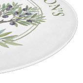 Personalized Watercolor Olive Tree Rustic Kitchen Schneidebrett (Ecke)