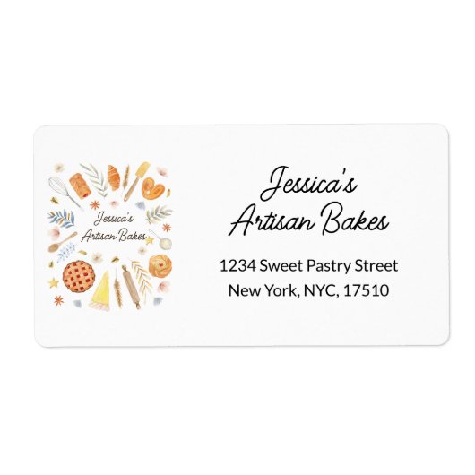 Personalized Watercolor Pastry Bakery Address  (Vorne)