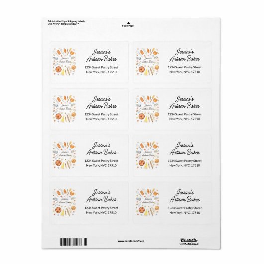 Personalized Watercolor Pastry Bakery Address  (Vorne)