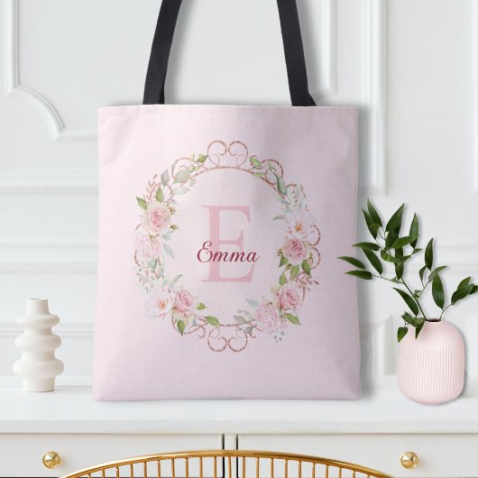 Personalized Watercolor Pink Rose Flowers Floral Tasche